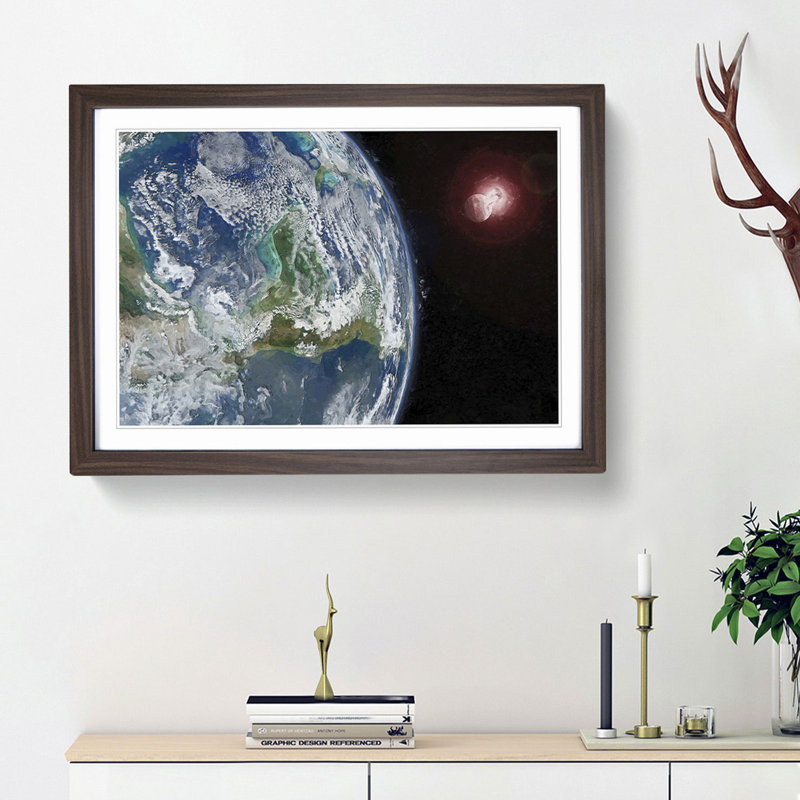 Earths View of the Sun and Moon - Picture Frame Graphic Art Print, Walnut Framed, 27cm H x 36cm W x 2cm D