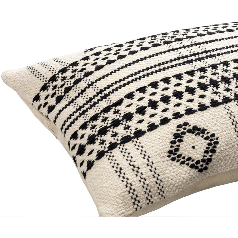 Beige and Black Cotton Square Accent Pillow, 18 inch