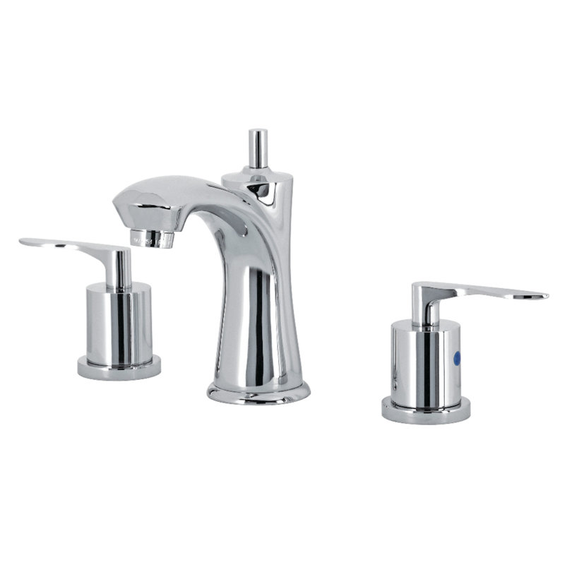 Kingston Brass Serena Two-Handle 3-Hole Deck Mount Widespread Bathroom Faucet with Retail Pop-Up Drain, Polished Chrome