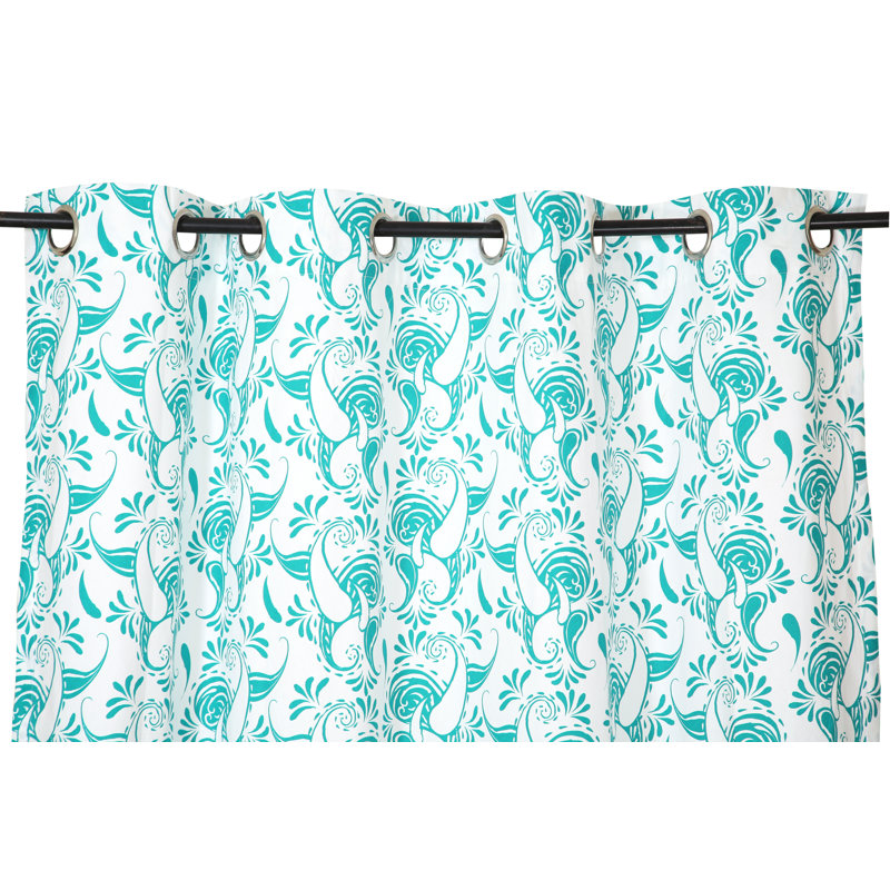 Macdonald Cotton Semi Sheer Curtain Single Panel, 55" W x 98" L, White/Teal