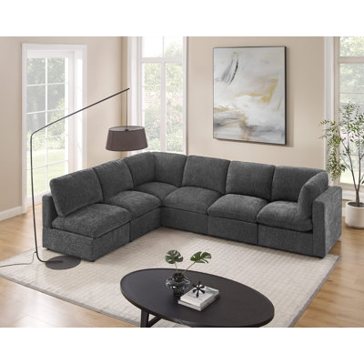 6-Piece L-Shaped Upholstered Symmetrical Sectional, Modular Sofa