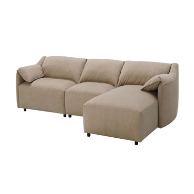 Jeremy L-Shape Right Facing Sectional Sofa, Light Brown Suede