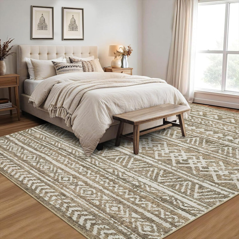 Washable Bedroom Rug Non-Slip Low Pile Stain-Resistant Soft Foldable Lightweight Modern Accent Rug Living Room Playroom 