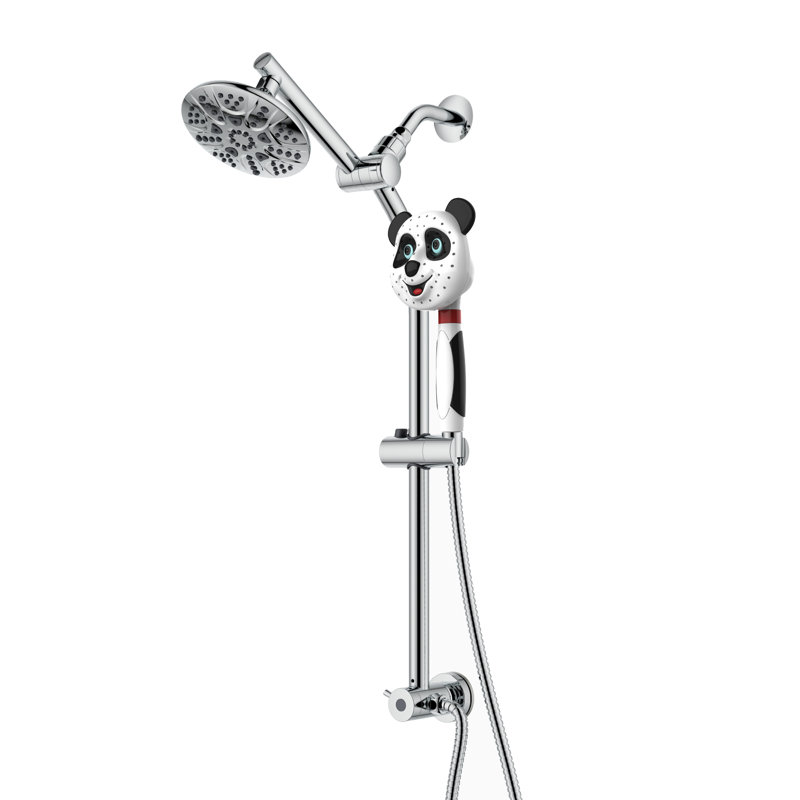 Adjustable Extension Bar with 5-Function Rainfall Shower Head and Panda Hand Shower, Polished Chrome