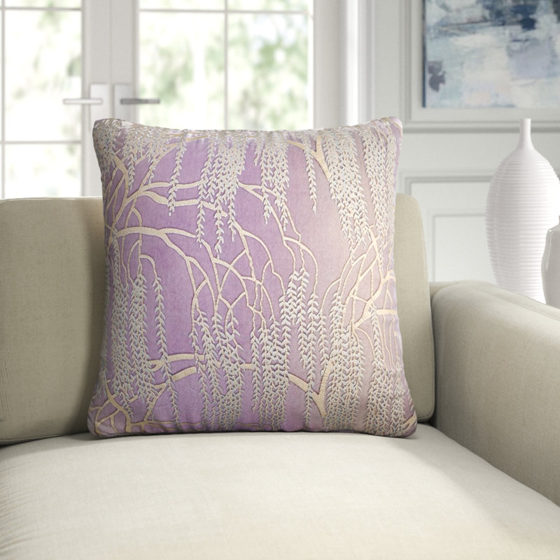 Willow Metallic Square Velvet Pillow Cover & Insert, Latte, 18" x 18"