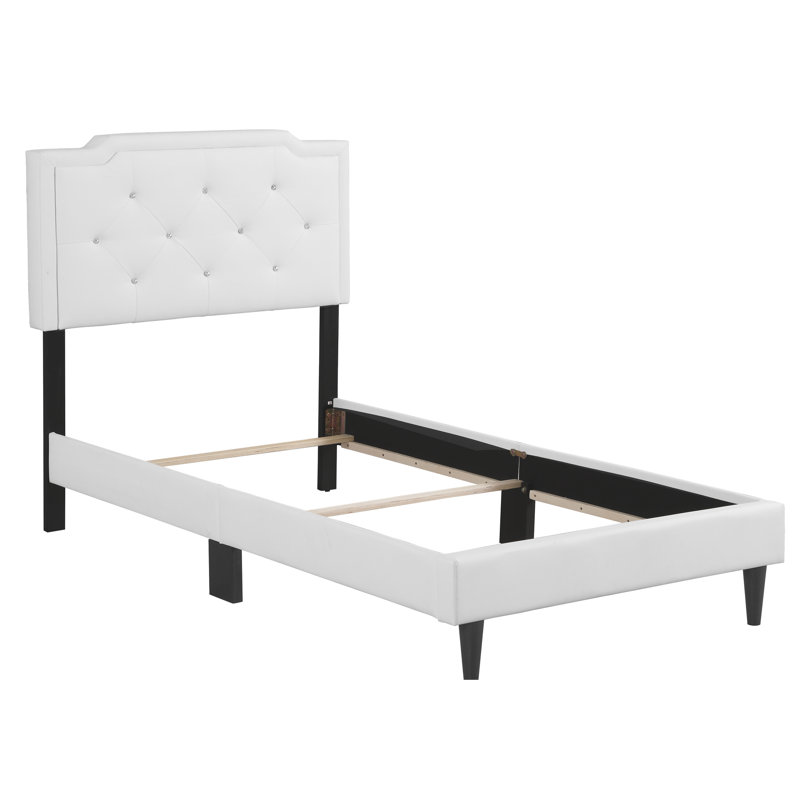 Lit simple à boutons blancs - tête de lit réglable de 41 po à 53 po, matelas rembourré en mousse