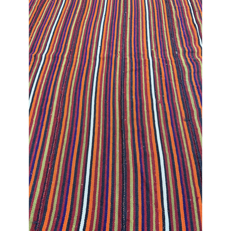 1950s Multicolor Ground Geometric Vintage Turkish Kilim Flatweave Square Rug 5'3" x 5'7" Area Rug