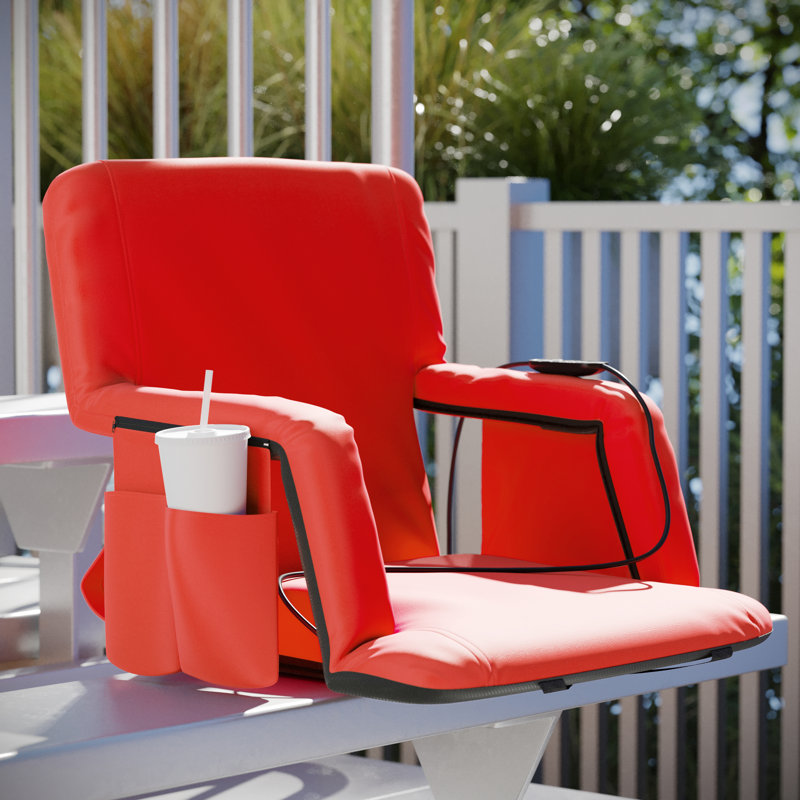 Portable Heated Reclining Stadium Chair with Armrests, Heated Padded Back & Seat, Red