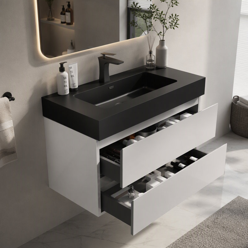 Meuble-lavabo mural flottant avec lavabo une pièce 30 po Alice