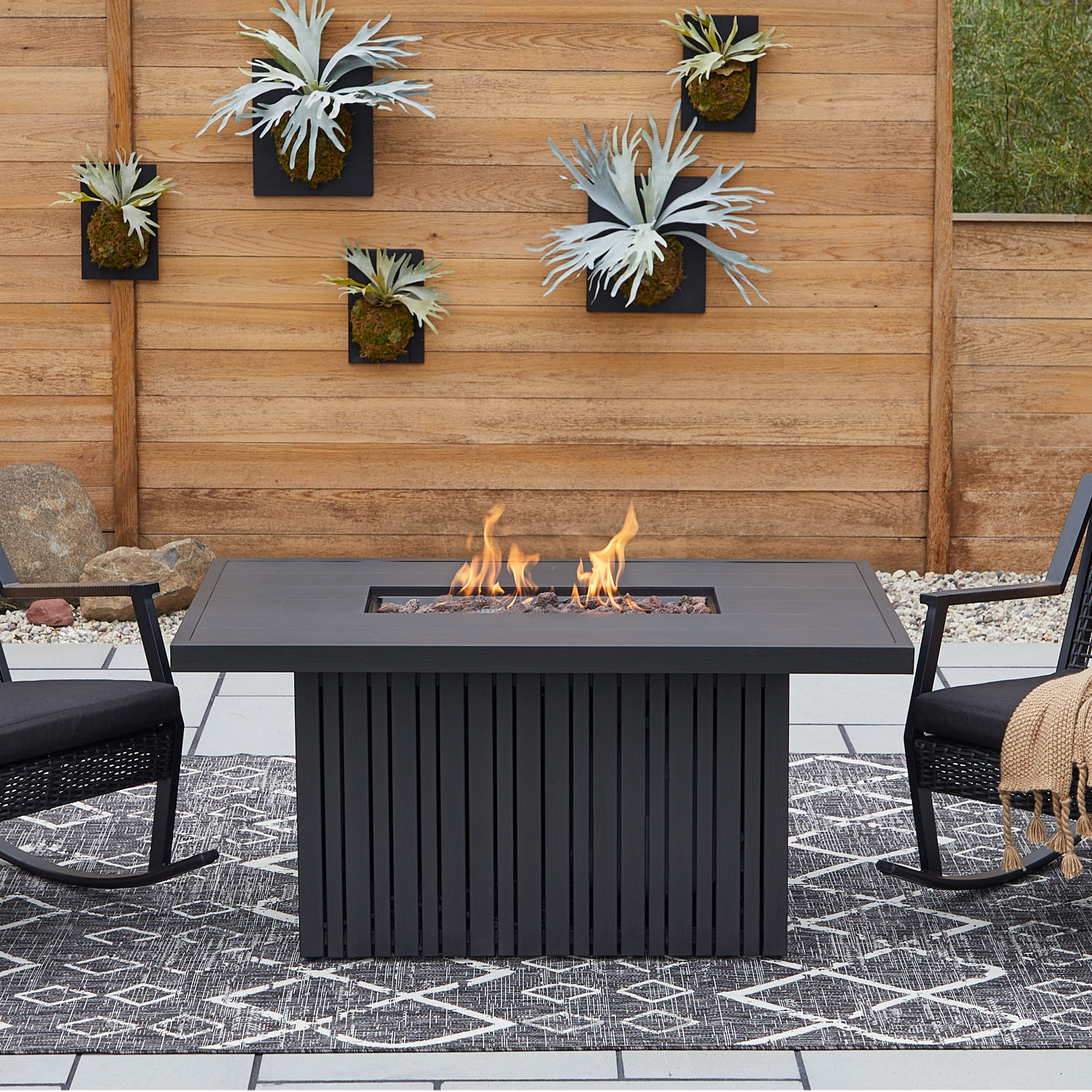 Calvin 52" Rectangle Metal Propane Fire Pit Table With Hidden Tank in Black Coral by Real Flame, Black Coral
