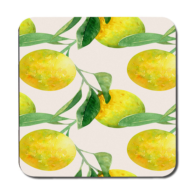 Lemon Watercolor Placemat and Coaster Set with Wood Bottom Exclusive Artwork Collection