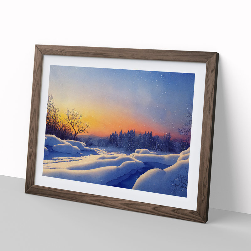Winter Landscape Sunset Vol.2 - Framed Print, 34cm H x 46cm W x 2cm D, Walnut Framed