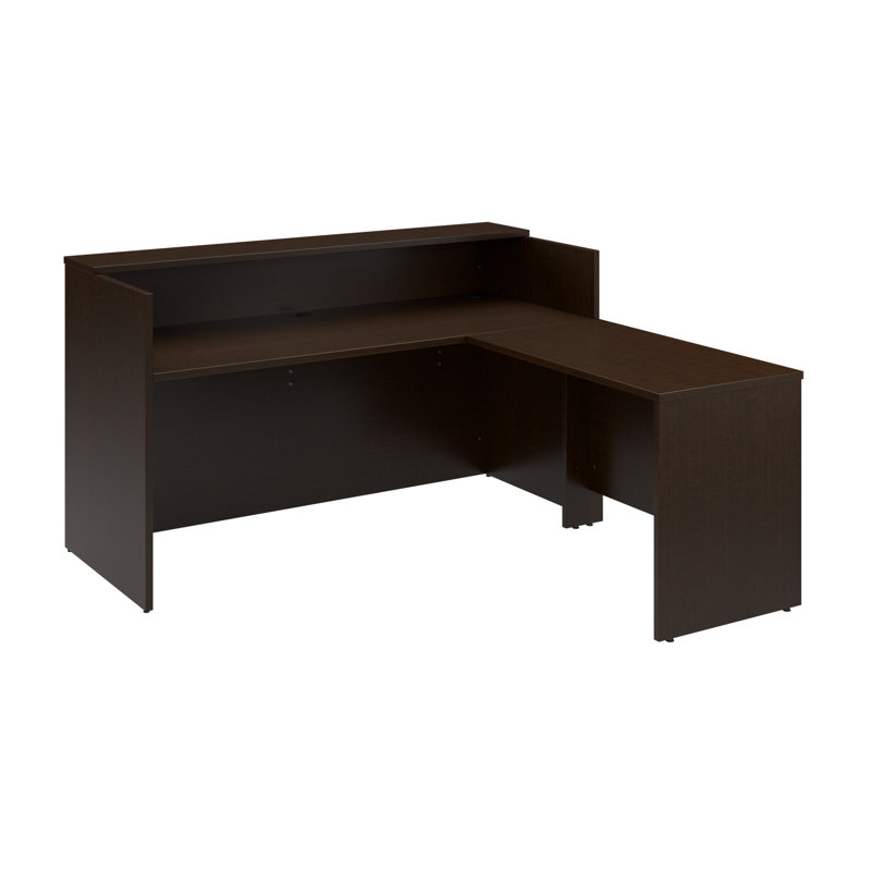 Bureau de réception en bois manufacturé en forme de L 72 po x P 72 po Arrive, Cerise mocha