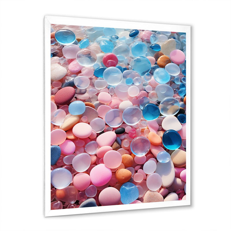 «Pink and Turquoise Pebble Tropical Beach», reproduction sur toile, H 32 po x l 24 po x P 1 po, Cadre simple blanc