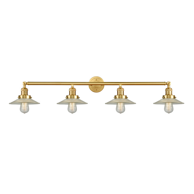 Reyhani 4 - Light Dimmable Vanity Light, Matte White Halophane, Satin Gold, 6 Watt Vinage LED Bulb