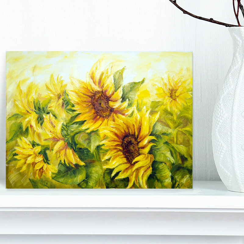 Bright Yellow Sunny Sunflowers - impression d'art graphique, H 8 po x l 12 po, Toile tendue, Ne s’applique pas