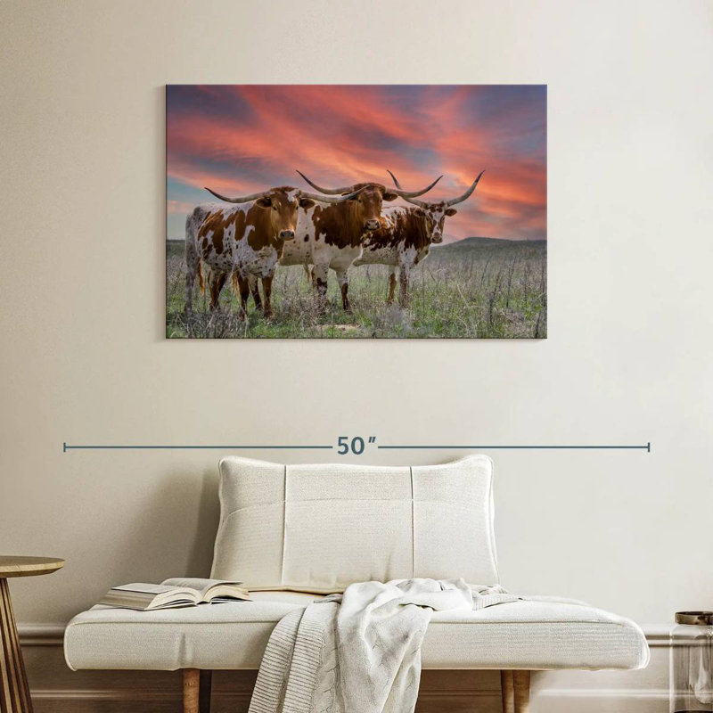 Three Texas Longhorns, 26" H x 39" W