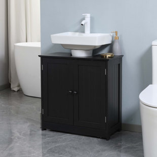 Armoire de salle de bain sous le lavabo avec 2 portes et tablette, meuble-lavabo à piédestal