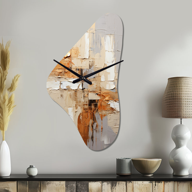 Beige gris géométrique Collage II - horloge murale de forme unique Collages abstraits, horloge murale, Moyenne