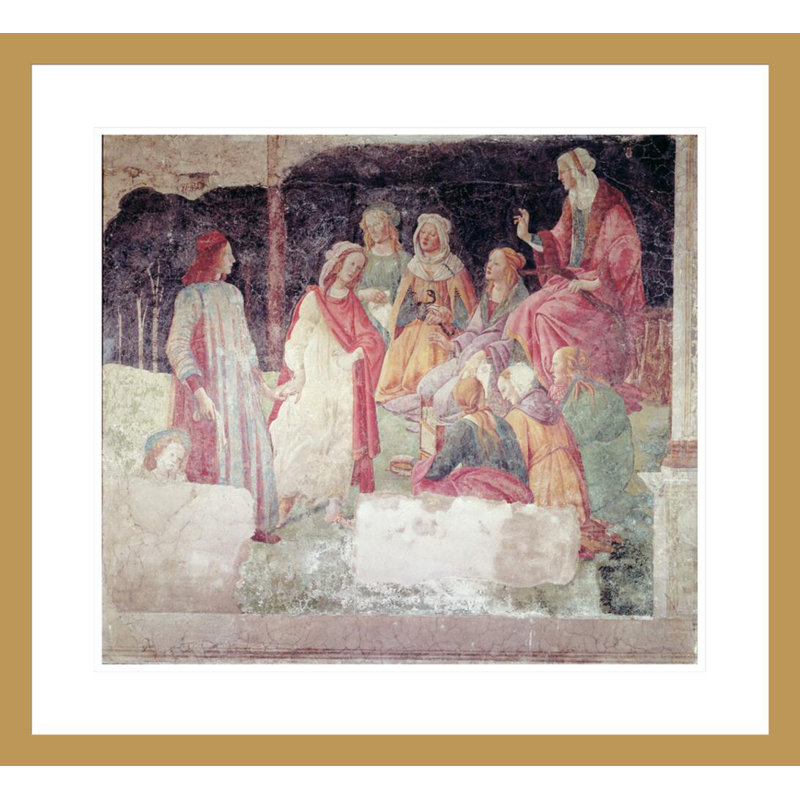 «Young Man Greeted by Seven Libéral Arts from the Villa Lemmi» par Sandro Botticelli - Reproduction d'art giclée encadrée