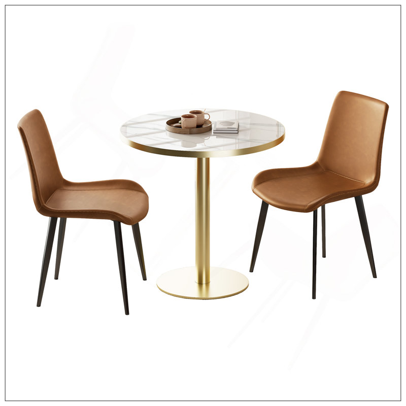 Table bistro ronde de 31,5 pouces avec deux chaises de salle à manger, Orange