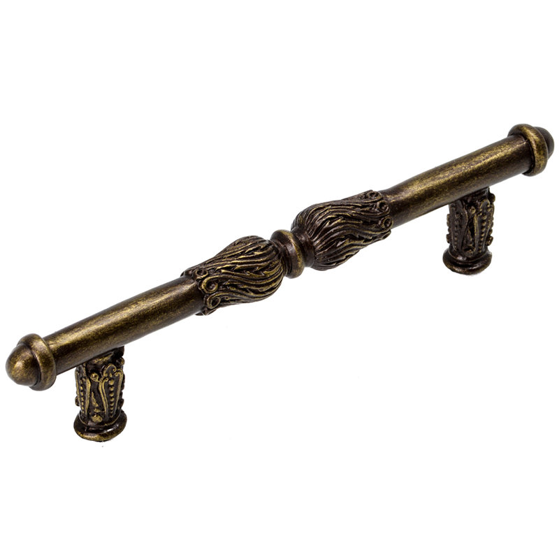 Poignée d'acanthe avec volute de plumes, Laiton antique, 4"