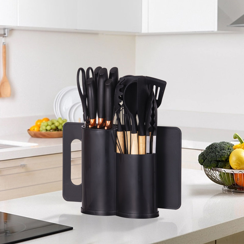Ensemble d'ustensiles de cuisine en silicone 19 pièces, résistant à la chaleur, antiadhésif, facile à nettoyer, Noir
