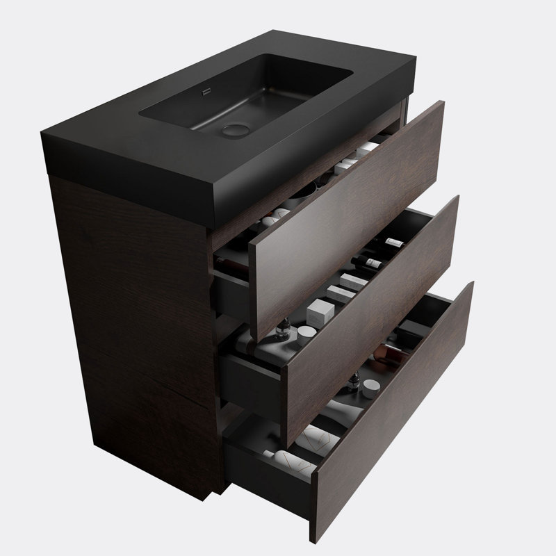 Sevon 35.8'' Single Bathroom Vanity with Top, Black, Walnut