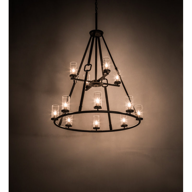 Lustre en roue de chariot à 12 lumières de style bougie Gravette