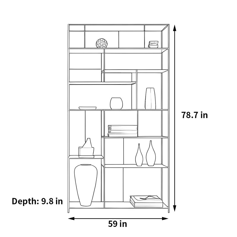 Bibliothèque simple, élégante et stylée, (8 tablettes) H 78,7 po x l 59 po x P 9,8 po, Blanc