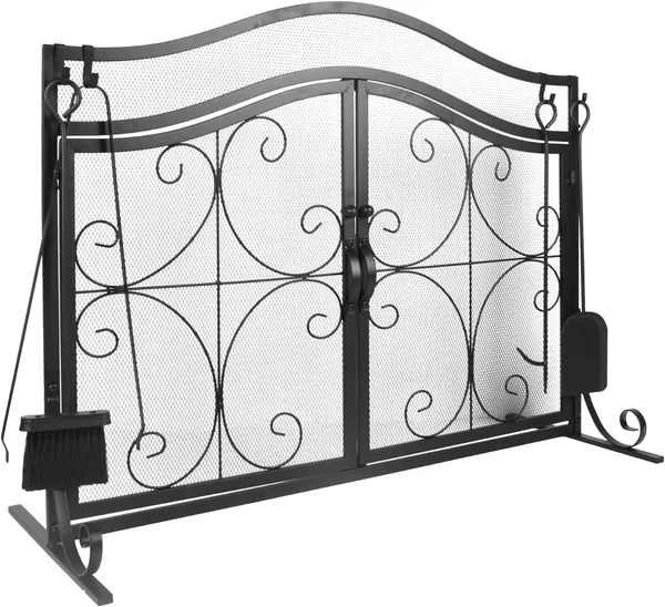 Pare-étincelles, pare-étincelles en métal à deux portes, grands écrans plats de protection, accessoires décoratifs pour poêle à bois