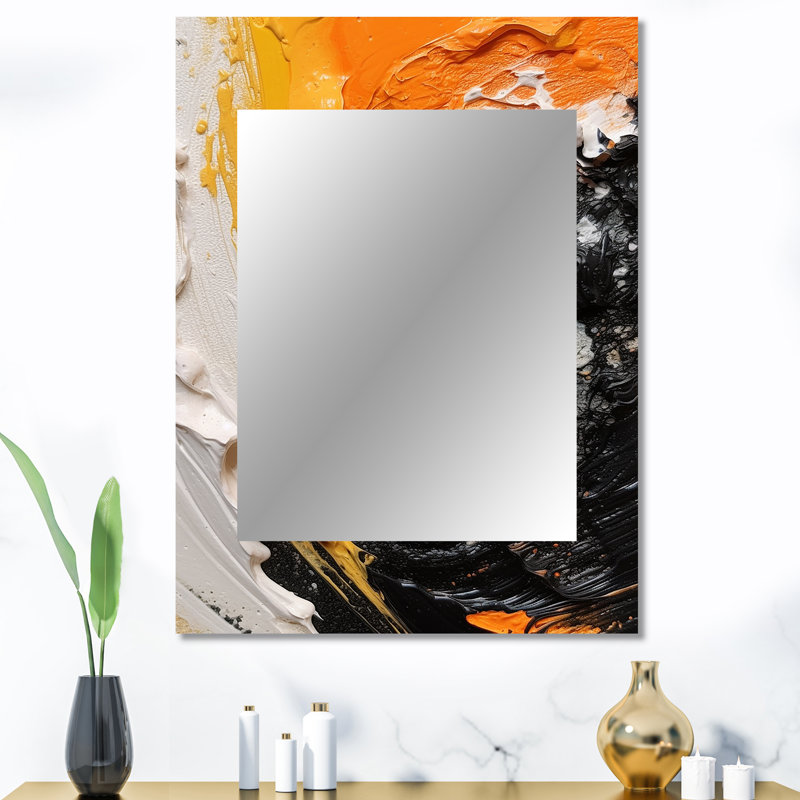 Orange and Black Mystic Spirals III - Abstract Spirals Mirror, Orange Unique Wall Mirror, Printed Metal Art, 40" x 30"