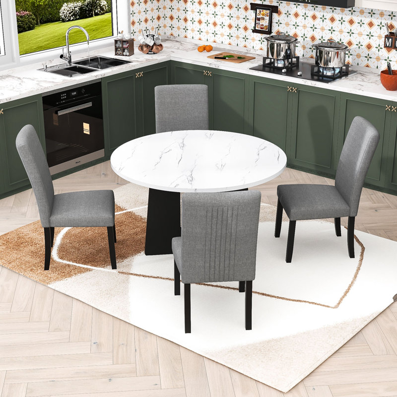 Ensemble de salle à manger rond 5 pièces, table moderne avec 4 chaises rembourrées pour la salle à manger et la cuisine