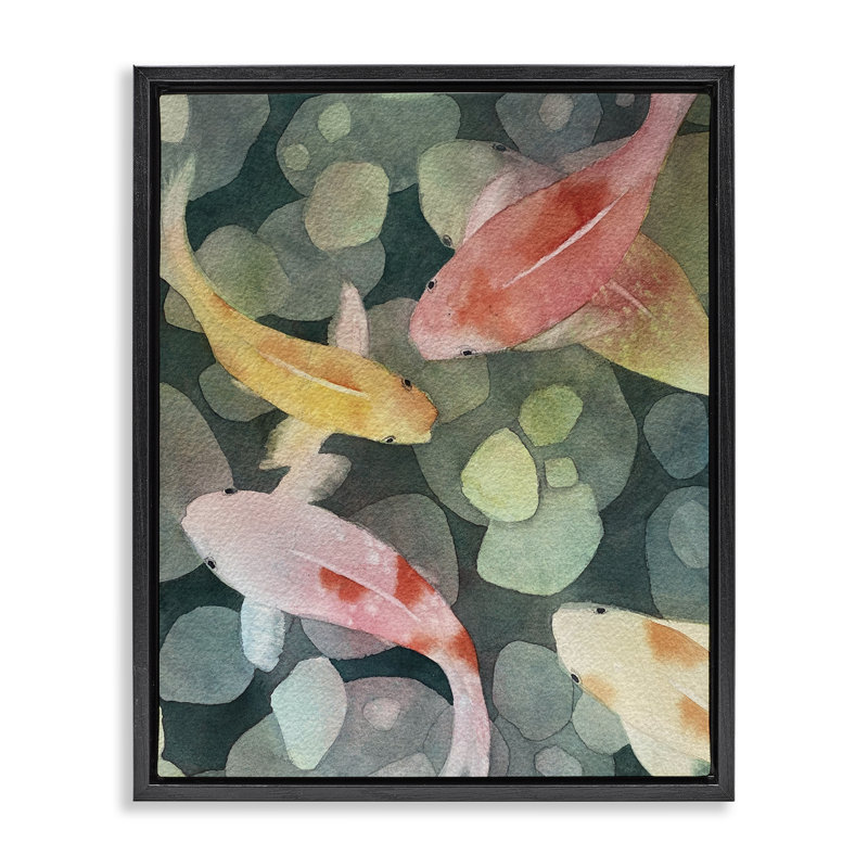 Cadre flottant aquarelle Koi, vue par Stephanie Fielden, H 31 po x l 25 po, Cadre flottant noir de jais