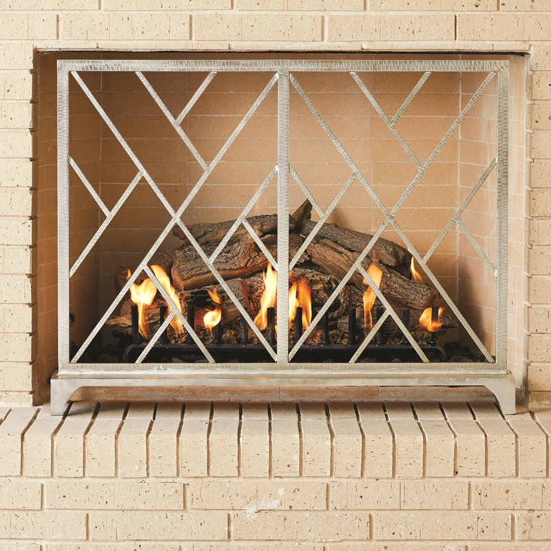 Chinoise Fret Fireplace Screen, Nickel