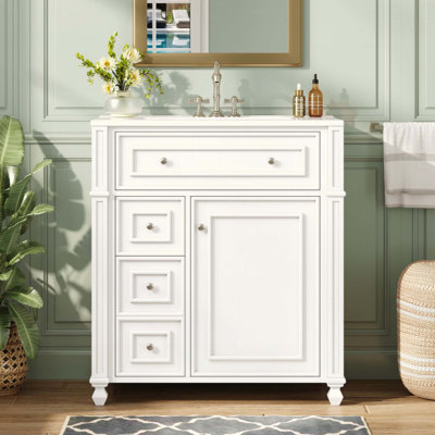 Meuble-lavabo de salle de bain avec lavabo en céramique, armoire de rangement avec portes à fermeture douce et organisateur de porte