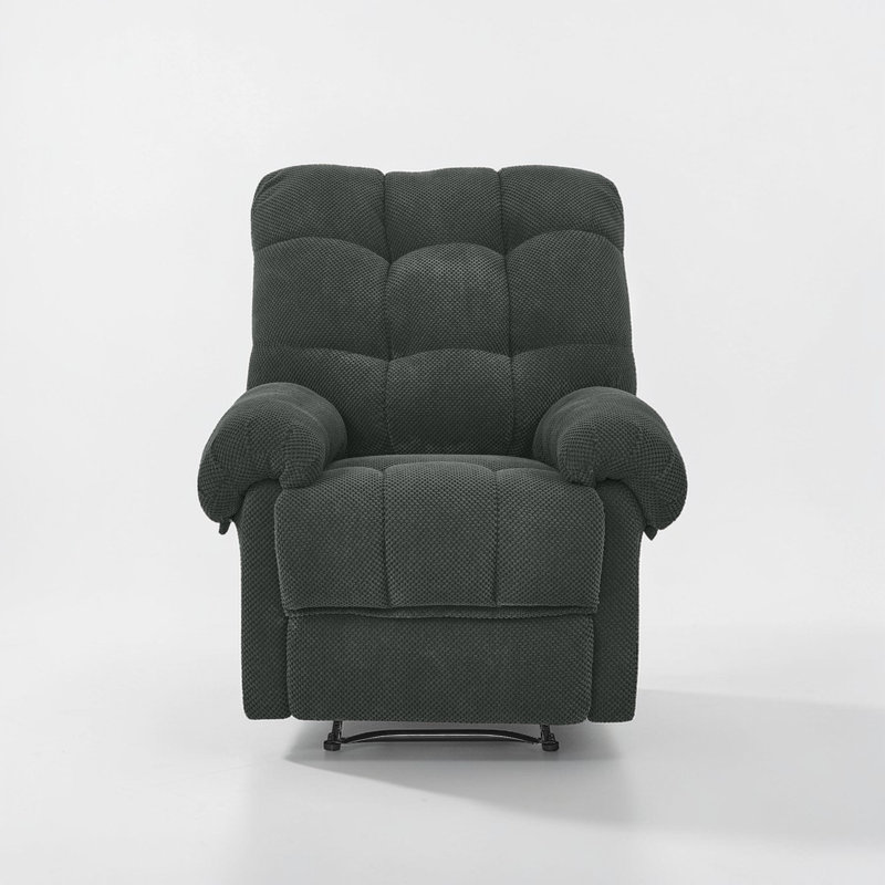Adair Recliner Chair, Overstuffed Armchair, Manual Recliner, Padded Footrest, Home Theater Seating, Black Polyester