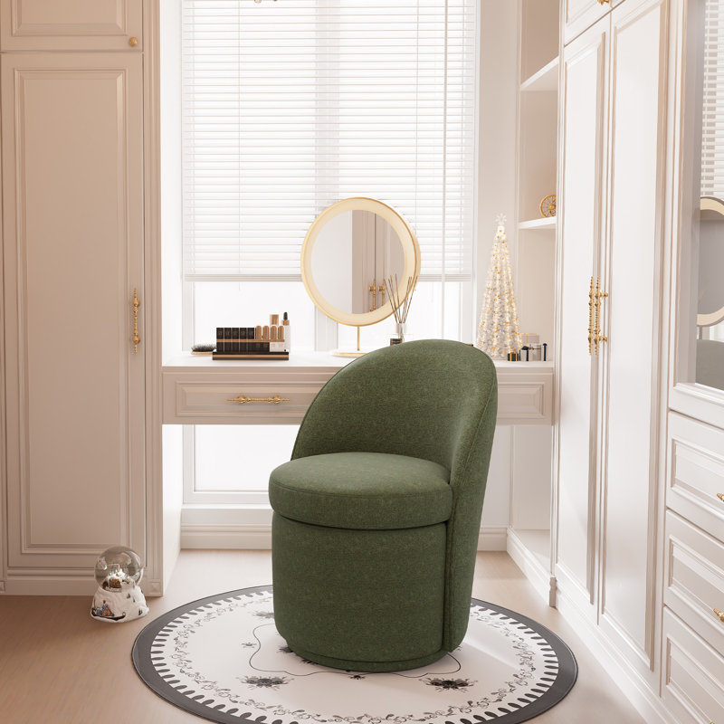 Upholstered Swivel Accent Vanity Stool, Green