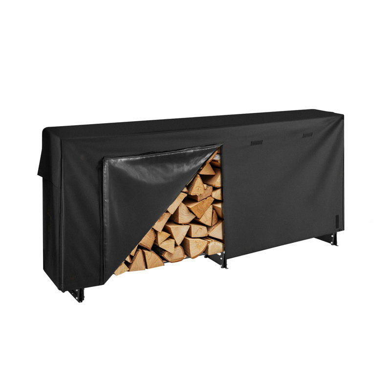 8 ft Outdoor Firewood Rack with Cover 1/2 Cord Storage Metal Log Holder