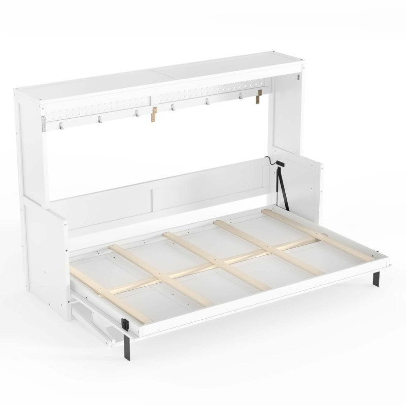Lit escamotable peu encombrant avec bureau intégré, charge USB et éclairage DEL, Blanc