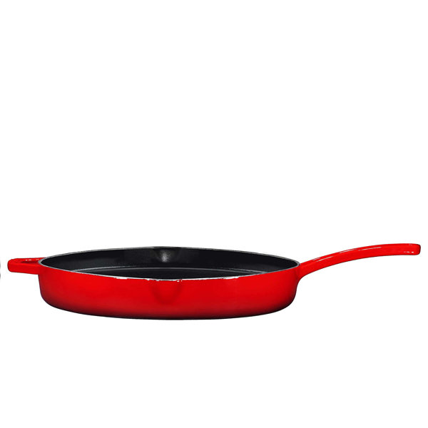 Ayesha Curry Enameled Cast Iron Skillet with Helper Handle and Pour Spouts, 12-Inch, Redwood Red