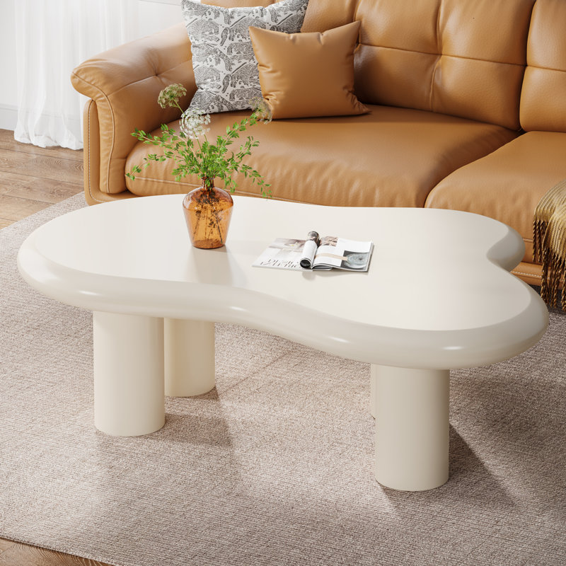 Jerimyah Manufactured Wood Cloud-Shaped Coffee Table, Cream, 15.75" H x 46.46" W x 32.28" D