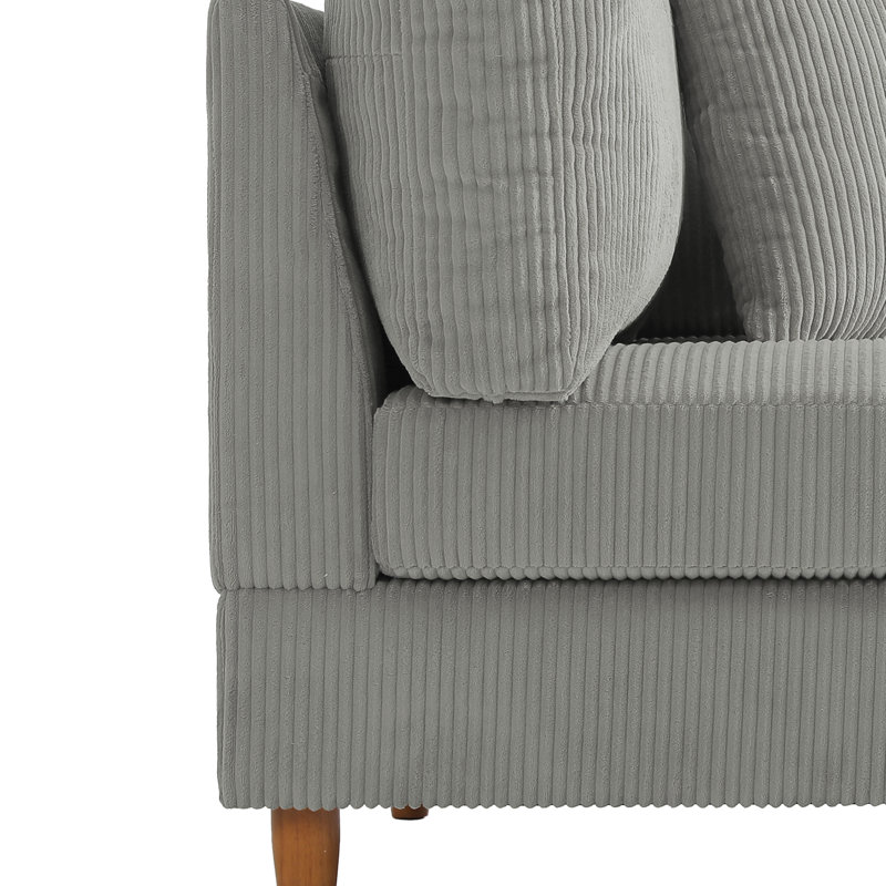 Seemab 4 - Piece Upholstered Light Gray Corduroy Modular Sectional with Pillow Back and Solid Wood Legs, Light Gray