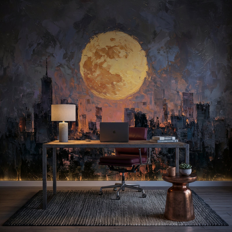 Rouleau de papier peint mural Cityscape Moon, Textured Non-Pasted, 100 po x 96 po