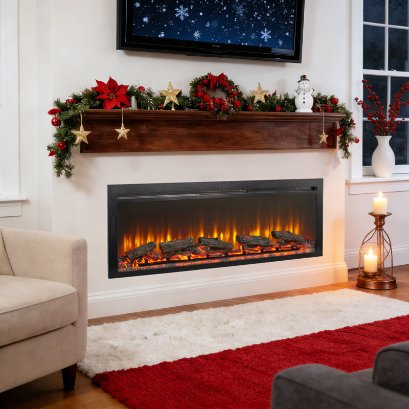 Foyer électrique encastré de 54 pouces, effet de flamme semblable à une bûche, 3 niveaux de luminosité, 11 options de température, foyer à télécommande infrarouge avec flamme multicolore, télécommande, réglages, 5000 par