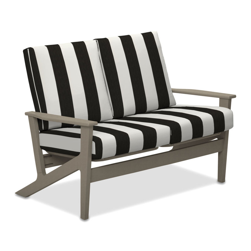 Chrisa 51.5'' Wide Loveseat with Cushions, Cabana Classic Black Stripe Sunbrella®, Textured Desert