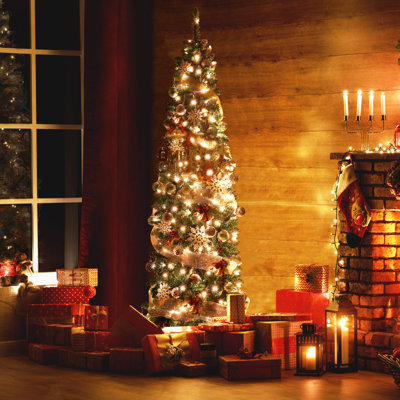 Slender Lighted Artificial Fir Christmas Tree
