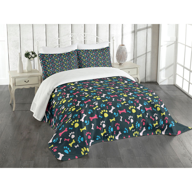 Ambesonne Dog Lover Bedspread Set Cool Canine Bones Multicolor