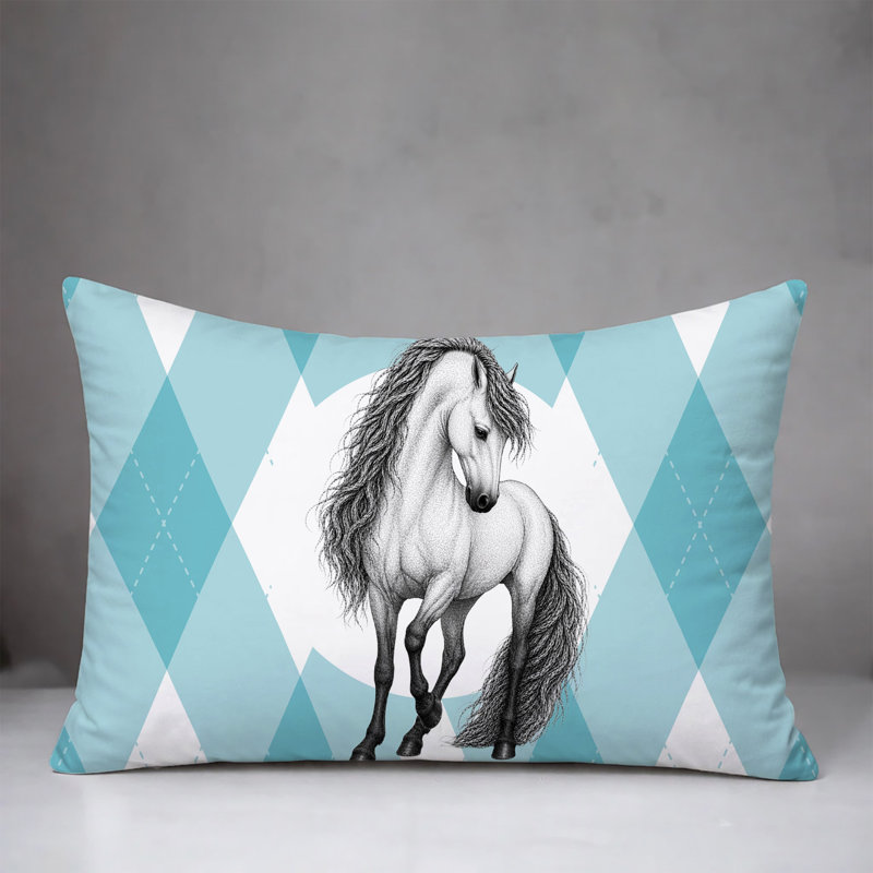 Coussin réversible Horse, 25 x 18, Teal