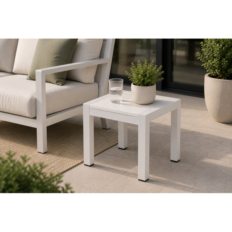 Aynura 16" W x 16" D Square Metal Outdoor Side Table, White/White